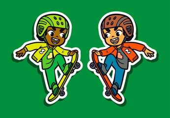 Cute Skater Boy Doodle Sticker Illustration