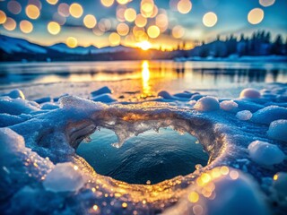Winter Wonderland: Ice Hole with Bokeh Lights