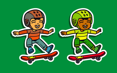 Cute Skater Boy Doodle Sticker Illustration