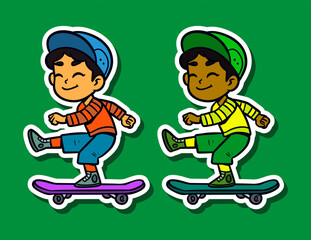 Cute Skater Boy Doodle Sticker Illustration