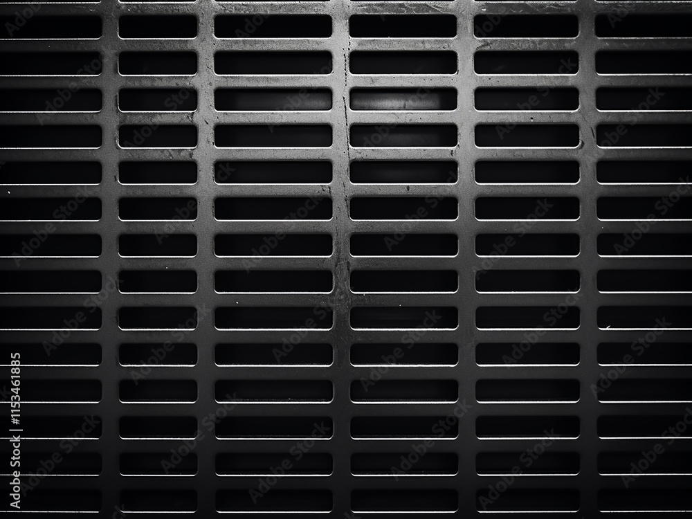 Poster close-up of a textured metal grille surface showing intricate patterns