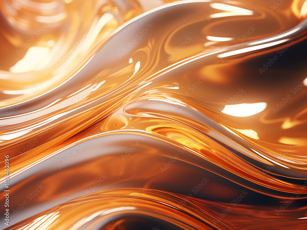 Poster abstract metallic liquid surface with wavy patterns rendered in 3d
