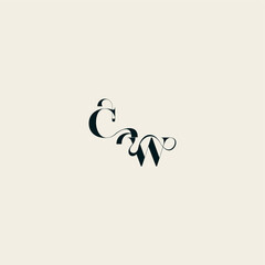 wedding monogram elegant WC bold and hairline initial letter fancy curve logo