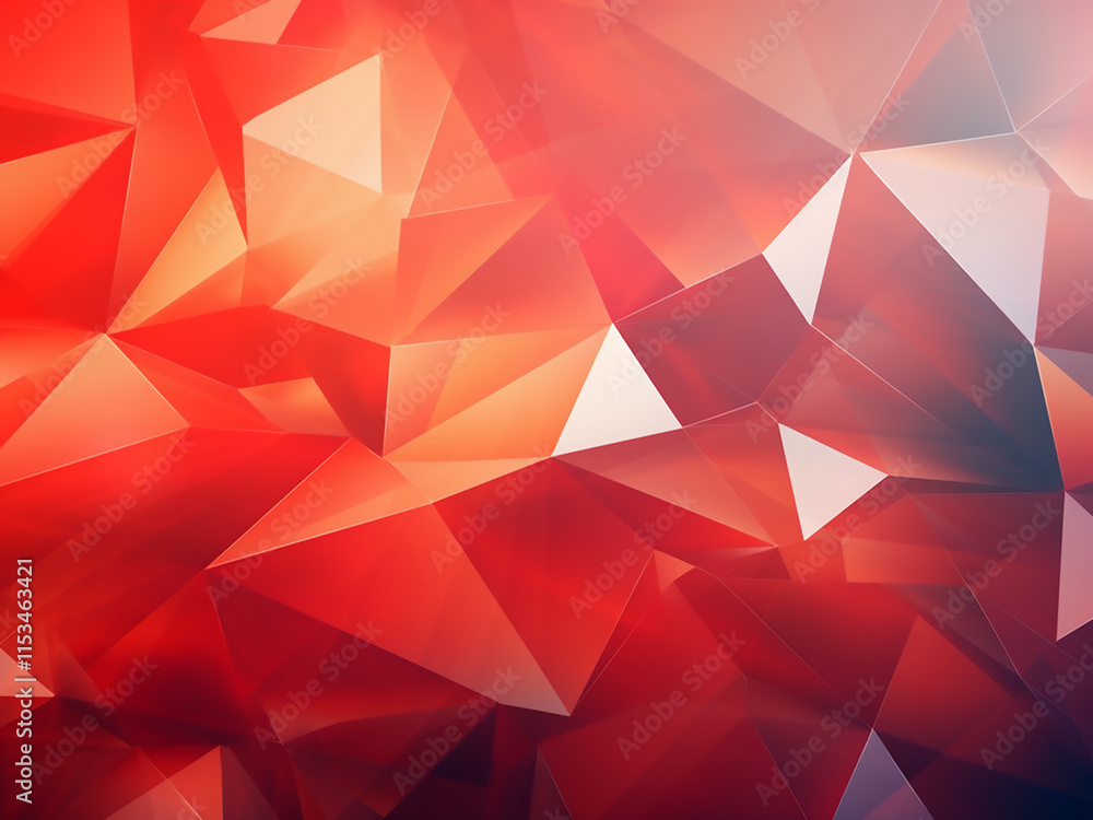 Poster low poly 3d render with gradient shades of orange and red featuring geometric elements