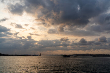 Istanbul Bosphorus Wide Angle, Dramatic Sky over Bosphorus, Expansive View of Istanbul Strait