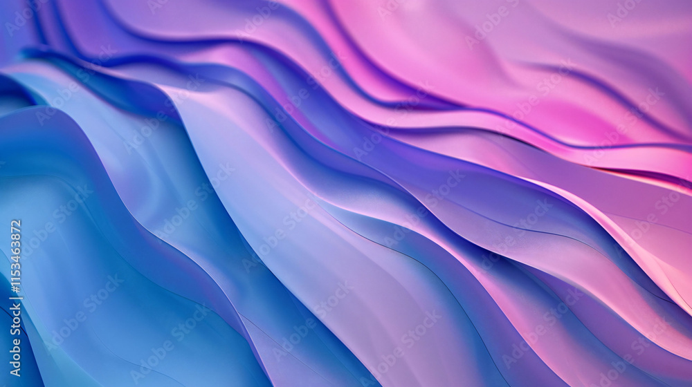 Poster elegant flowing waves in shades of pink and blue create a serene abstract pattern