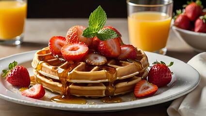 waffles with strawberries