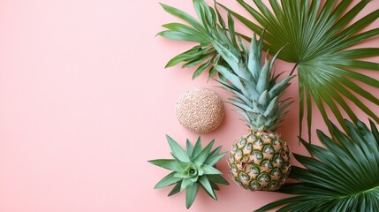 Fototapeta premium Minimalist tropical fruit arrangement on pastel background