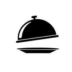 Fototapeta premium silhouette vector Silver serving cloche raised above empty golden plate, cut out