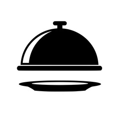 Fototapeta premium silhouette vector Silver serving cloche raised above empty golden plate, cut out 