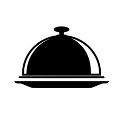 Fototapeta premium silhouette vector Silver serving cloche raised above empty golden plate, cut out 