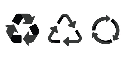 Set of black recycle icon. Recycling and rotation arrow symbols. Vector illustration isolated on white background.