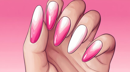 Stylish manicure featuring elegant pink and white ombre nails for a chic and trendy look. perfect for beauty and fashion enthusiasts. Ombre. Illustration