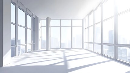 Fototapeta premium Brightly Lit Modern Office Mockup: Stunning Wide Shot 3D Render. AI Generated