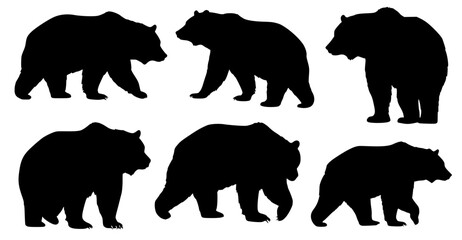 set of Bear silhouette Vector On White Background.