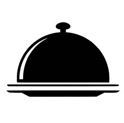 Obraz premium silhouette vector Silver serving cloche raised above empty golden plate, cut out