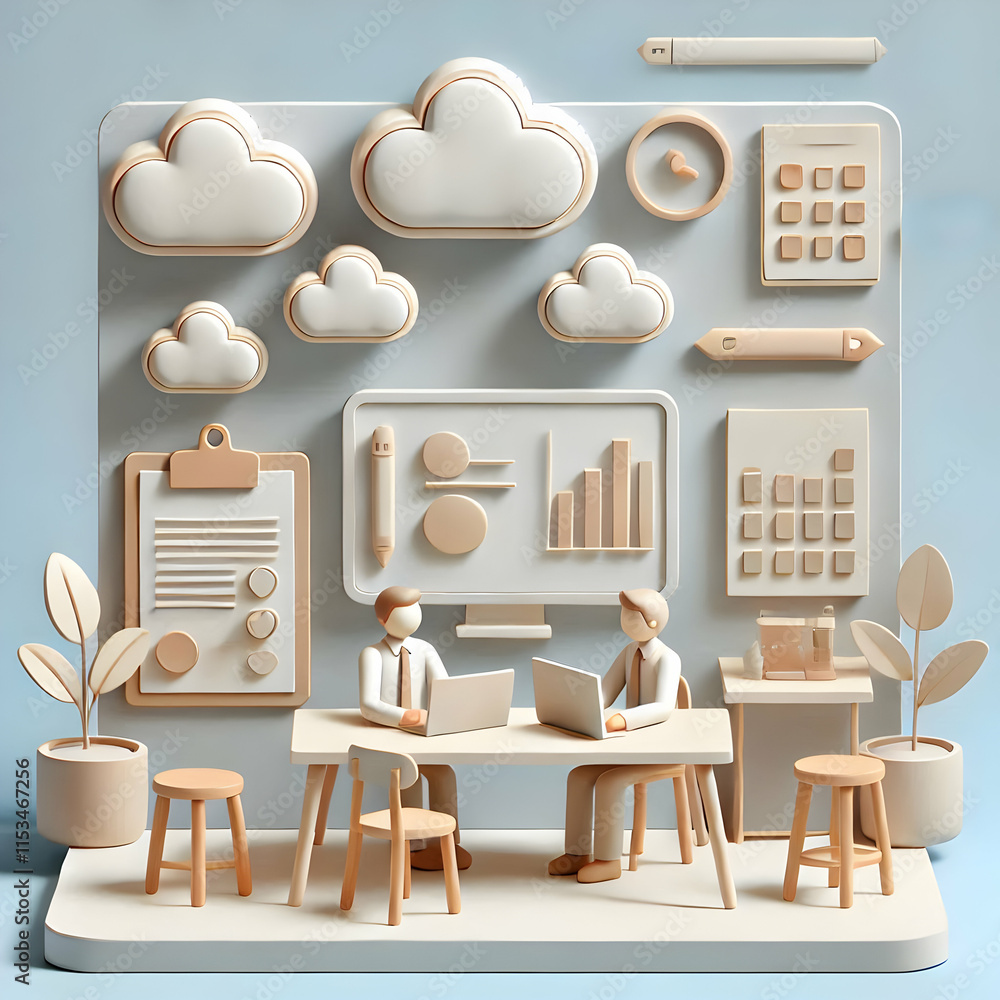 Aufkleber 3d plain neutral workspace background with textures for professional collaborative brainstorming