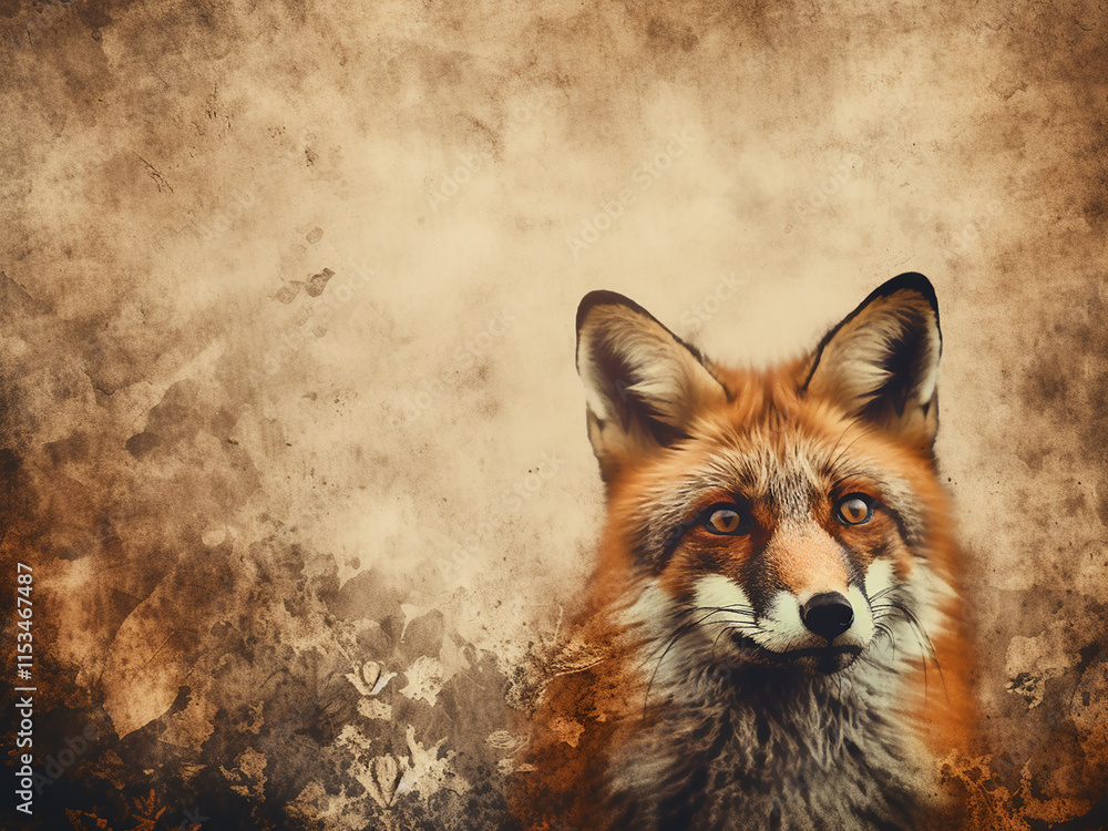Poster grunge style rustic paper background with halftone and fox design