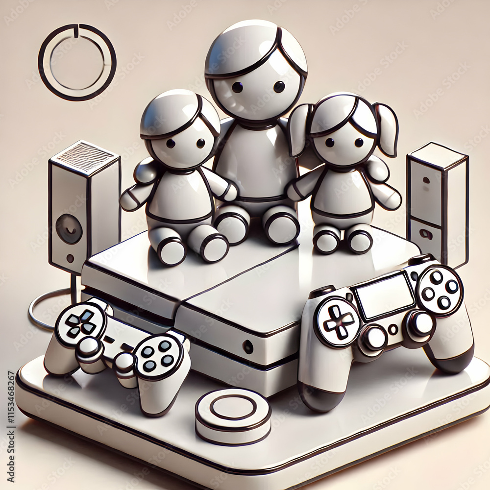 Aufkleber 3d glossy gaming console on plain surface with copy space concept as a high quality image showcases 