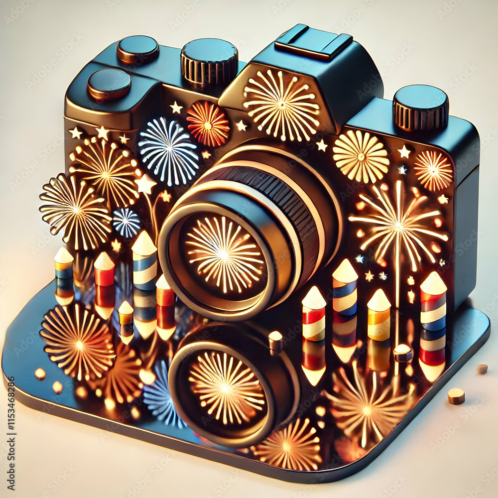 Poster 3d reality fireworks reflection macro concept as a macro shot of fireworks reflecting in a serene la