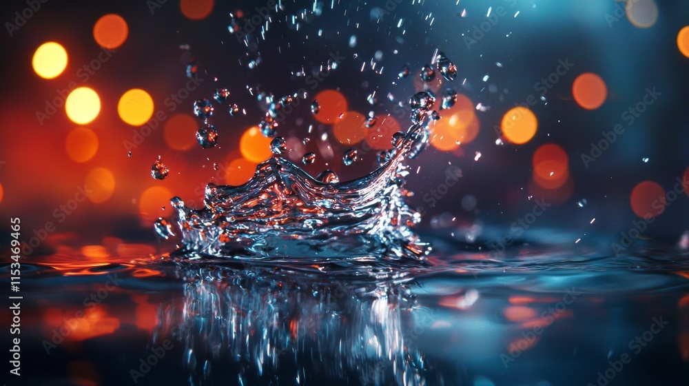 Poster water splash with bokeh lights