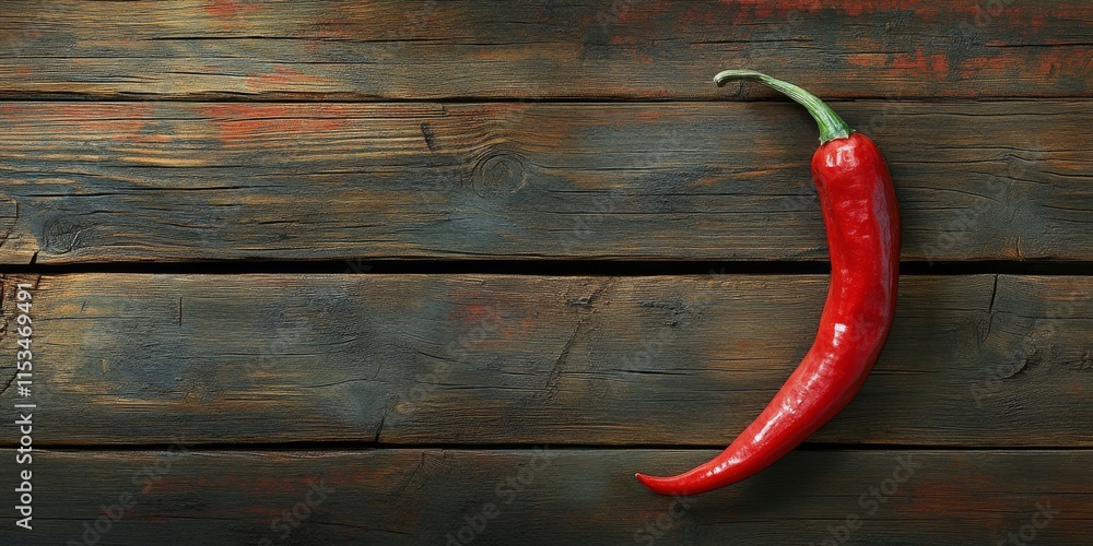 Poster red chili placed on a rustic wooden background creates a vibrant visual. this red chili adds a pop o
