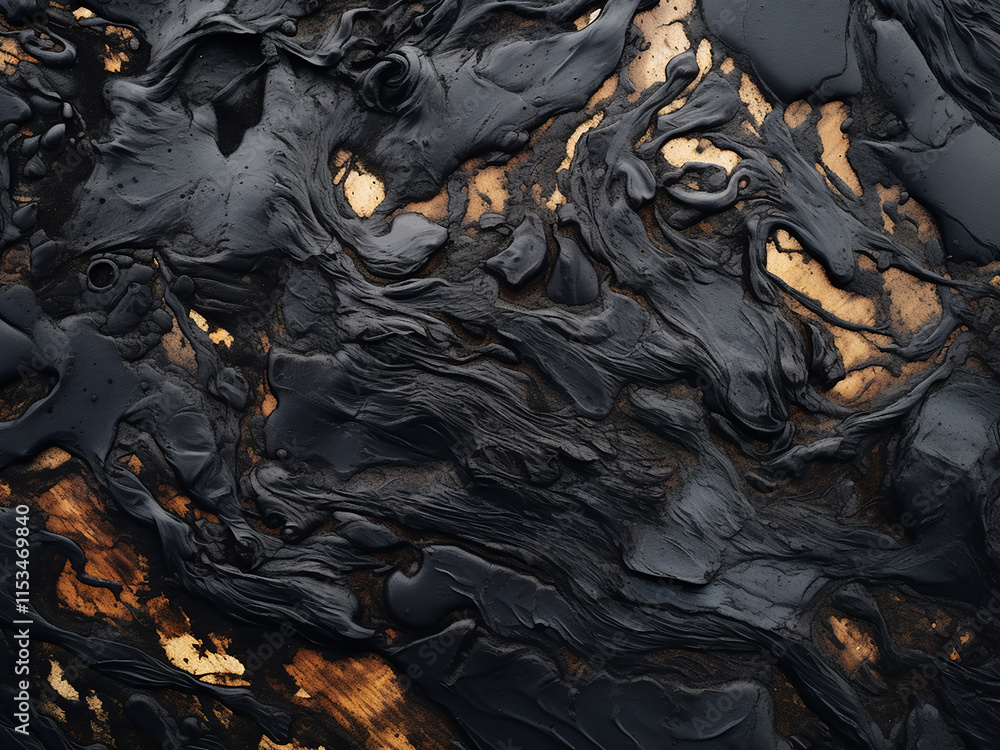 Poster surface with black oil pollution creating a dark and textured appearance