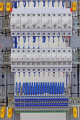 An electric switchboard for the organization of electricity supply to the apartment. Close-up. Soft...