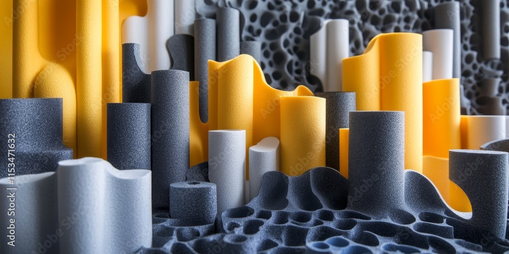 Aufkleber gray and yellow foam samples displayed in rolls create a visually striking composition, highlighting