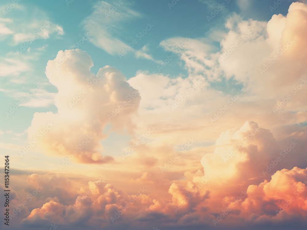 Poster vintage abstract sky with billowy clouds creating a serene and nostalgic atmosphere