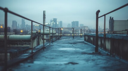 Obraz premium Industrial Rooftop View Cityscape Skyline Buildings