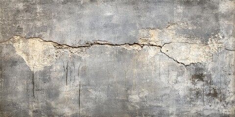 Obraz premium Crack in an old gray concrete wall showcases the texture and history of the material, highlighting the unique features of the crack and the aged appearance of the gray concrete wall.