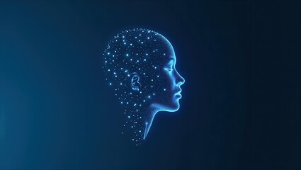 Obraz premium Digital Human Head with Glowing Particles on Transparent Background