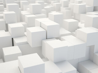 Abstract white cubes pattern in 3D with modern blocks creating a clean design