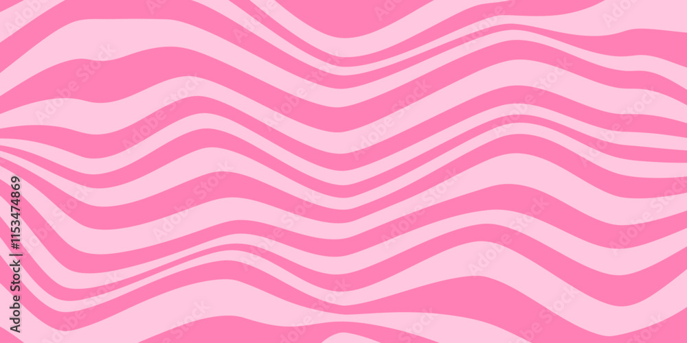 Aufkleber Abstract monochrome horizontal background with dynamic waves. Trendy vector illustration in style retro 60s, 70s. Pink  colors