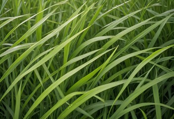 A closeup image of lush green grass blades swaying