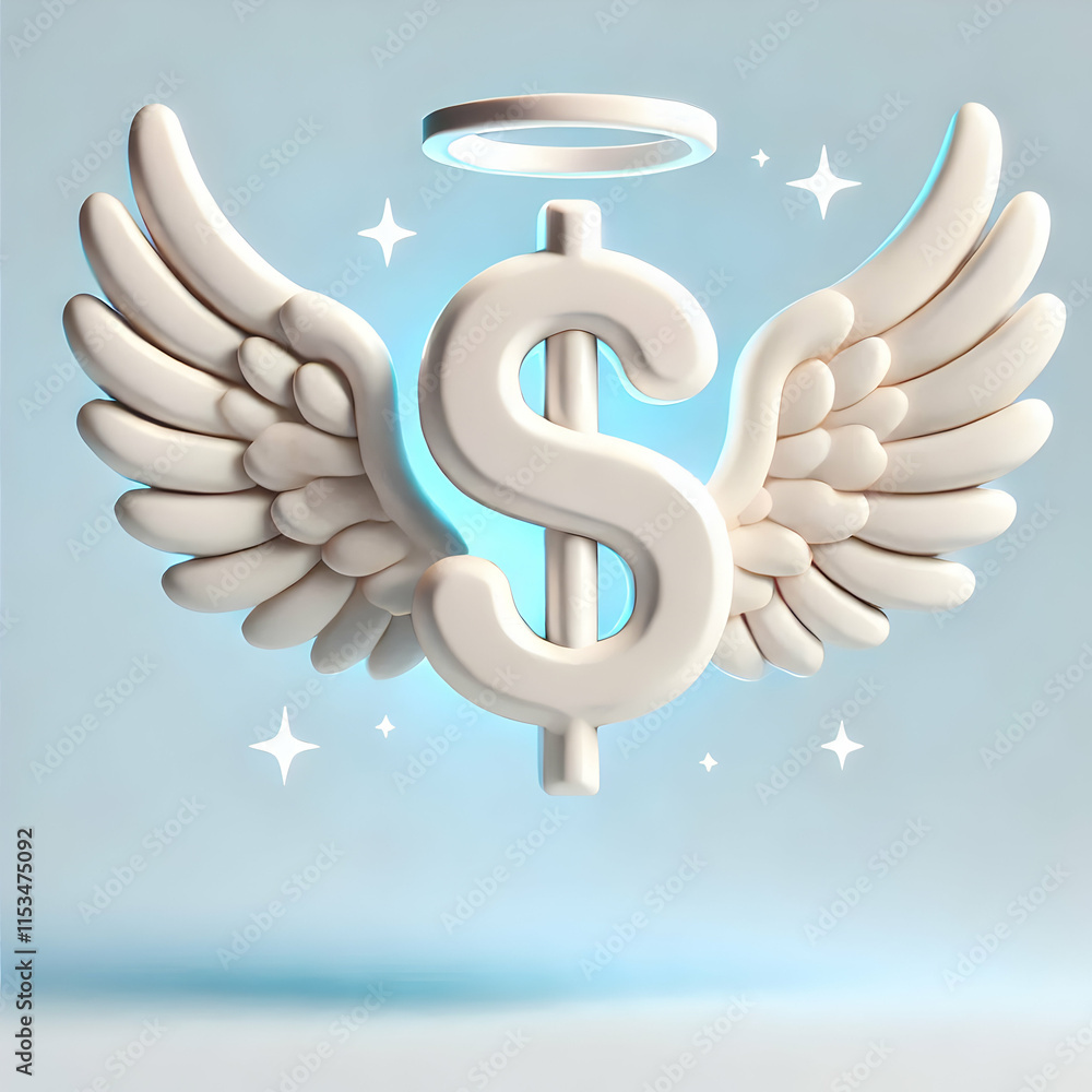 Poster 3d levitating dollar sign with wings concept as an isolated vector of a dollar sign with wings symbo