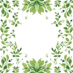 Fototapeta premium Delicate green floral border, botanical illustration