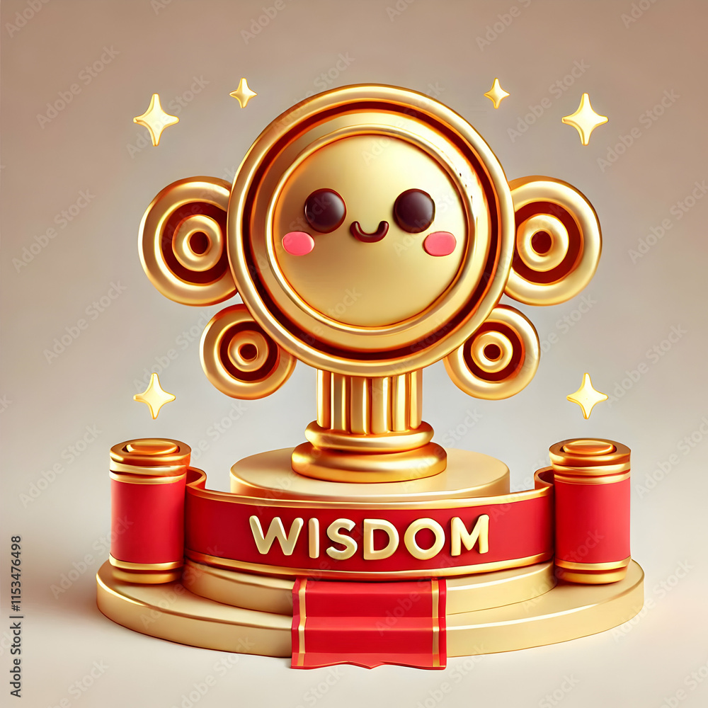 Aufkleber 3d golden podium with red scrolls and wisdom text on plain background