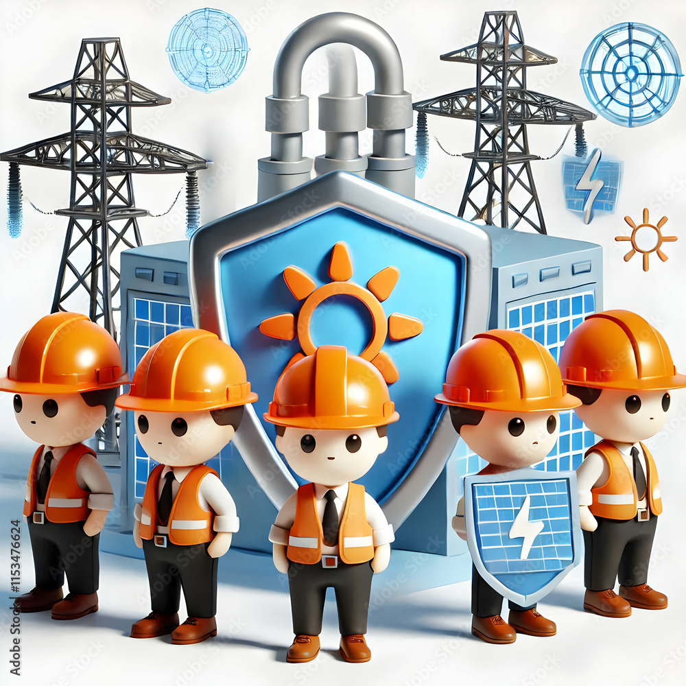 Poster 3d energy sector workers protecting grid systems with copy space concept as a candid shot of energy 