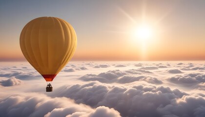 Obraz premium A hot air balloon flying high above the clouds with the sun shining brightly in the background