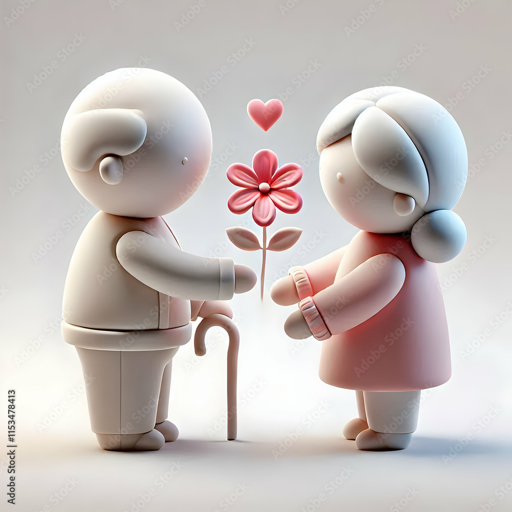 Aufkleber 3d soft abstract of a child giving a flower to their grandparent concept as a soft abstract image of