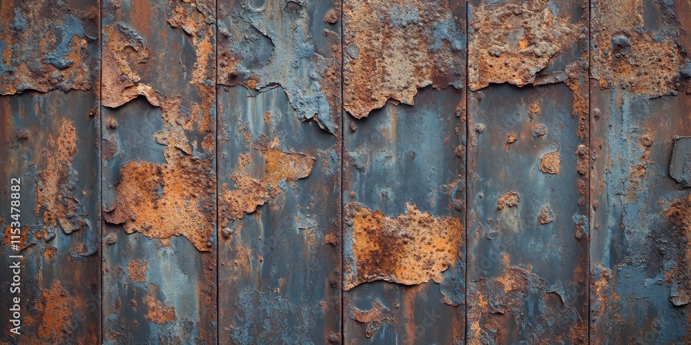 Poster rusty metal textures on a weathered wall create a striking background showcasing unique patterns of 