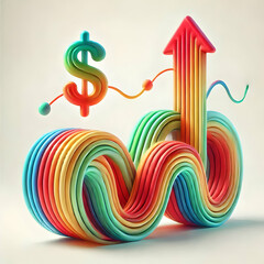 3D Soft Abstract Financial Growth Curve concept as An artistic soft abstract image depicting a financial growth curve with flowing lines and vibrant colors symbolizing upward trends and business prosp