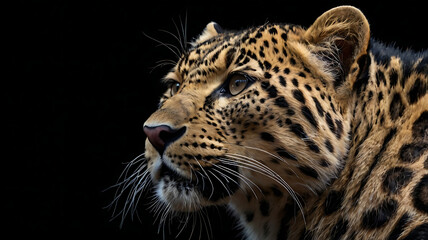 Majestic amur leopard portrait isolated on black background wildlife conservation image
