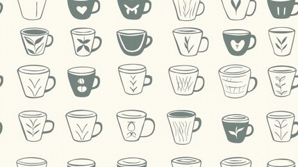 Cozy Coffee Cups Seamless Pattern Design Tea Mug Drinkware Cafe Home Decor