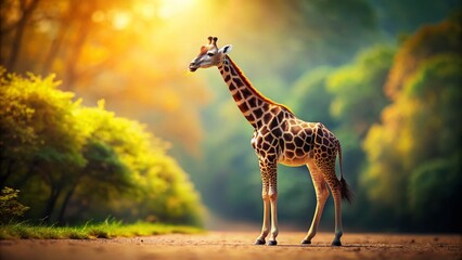 Obraz premium Isolated Giraffe, Tilt-Shift Miniature Effect, Long Neck, African Animal, Wildlife Photography