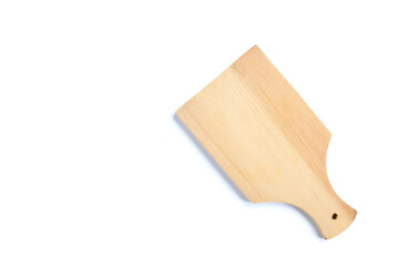Simple wooden cutting board with a handle, isolated on a white background