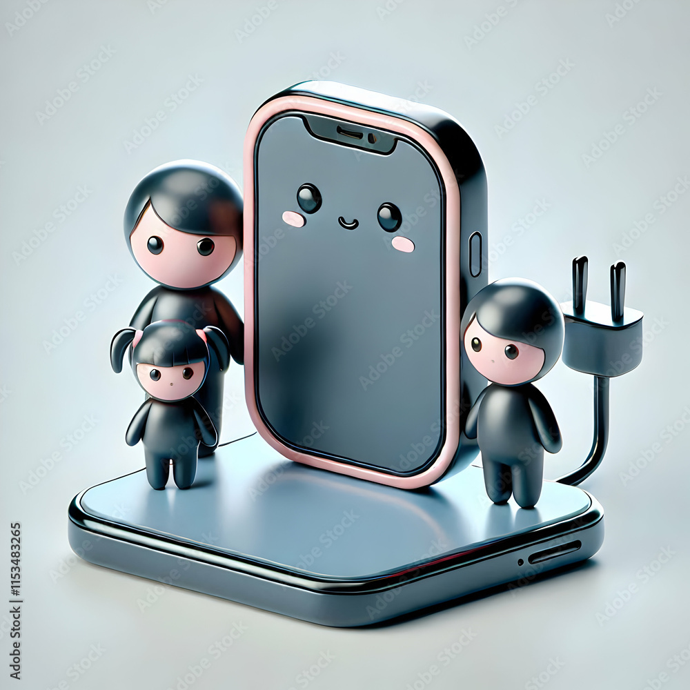 Aufkleber high resolution 3d glossy wireless charger on plain surface with ample copy space for family bonding