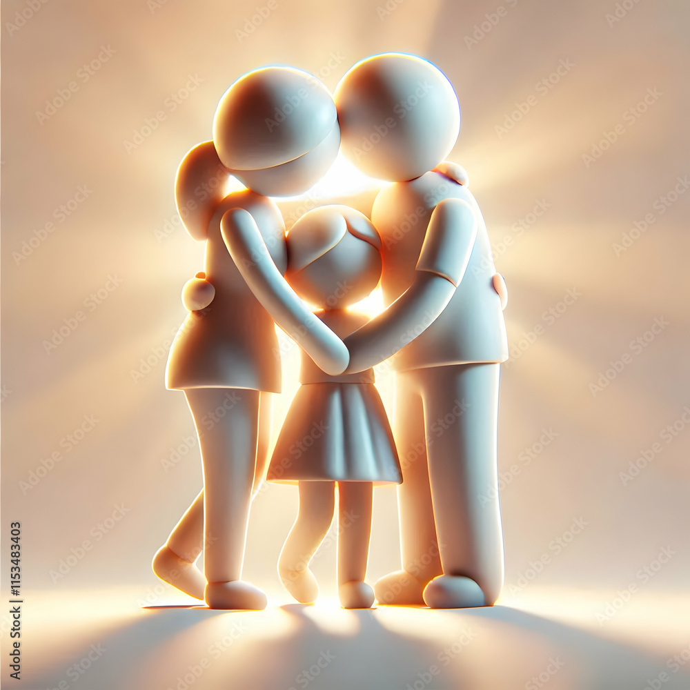Poster 3d macro family hug with sunlight filtering warm glow love unity embracing image